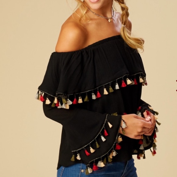 Women’s Altar’d State Black Tassel Marisol Top - Picture 4 of 5
